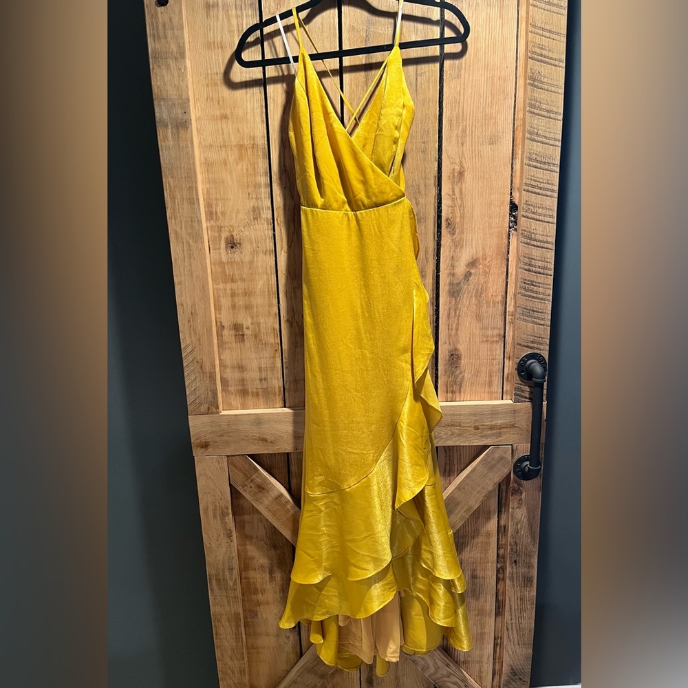 Lulu's Yellow Ruffle Wrap High-Low Maxi Dress - Picture 3 of 8
